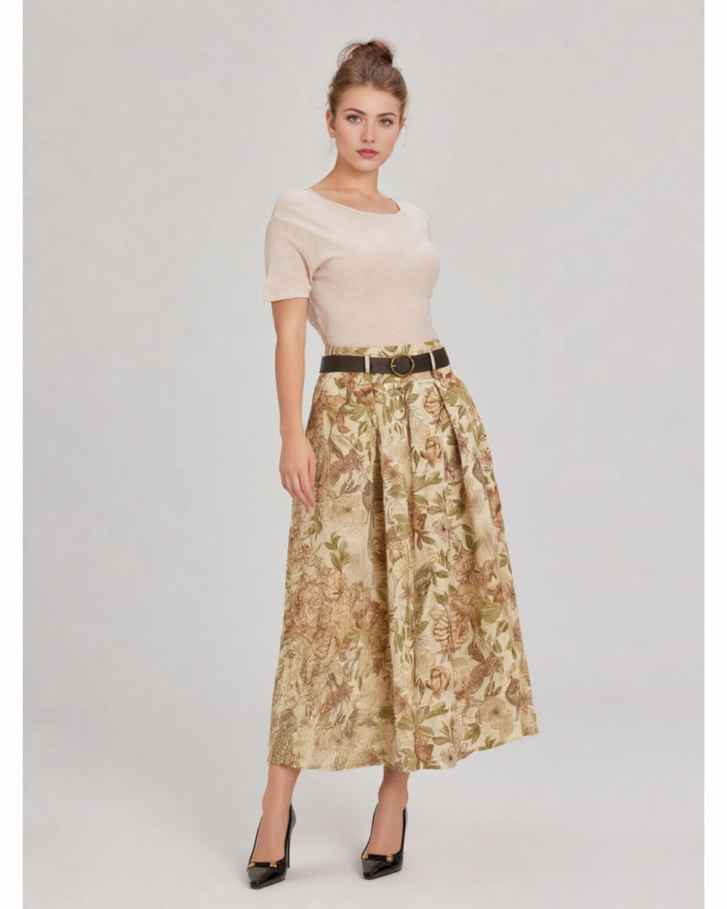Luftiger Rock mit Print | Rock mit Gürtelschlaufen, Rock mit Taschen