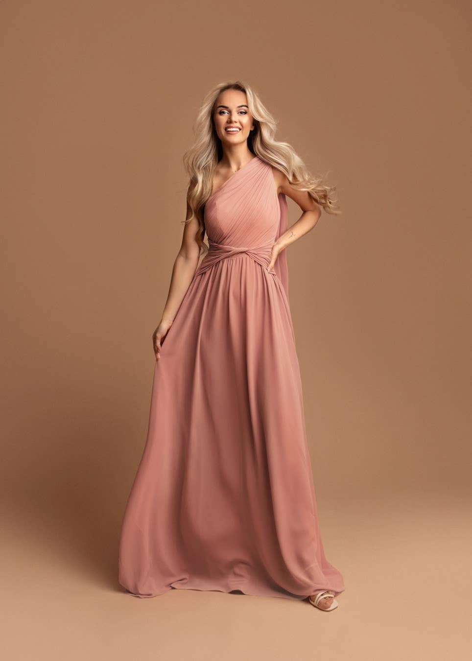 Langes asymmetrisch Kleid Rosa