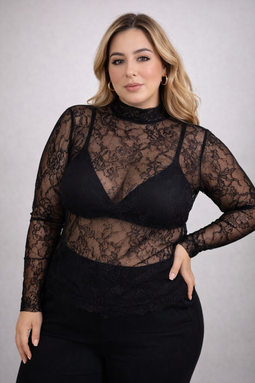 Curvy Spitzenbluse Schwarz