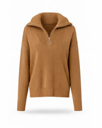 Damenpullover, Strickpullover Damen, Pullover Oversize, Damen Oberteil Herbst Oversize Pullover mit Stehkragen, Langarm, Camel Braun – Weicher Feinstrick Pullover für Herbst & Winter