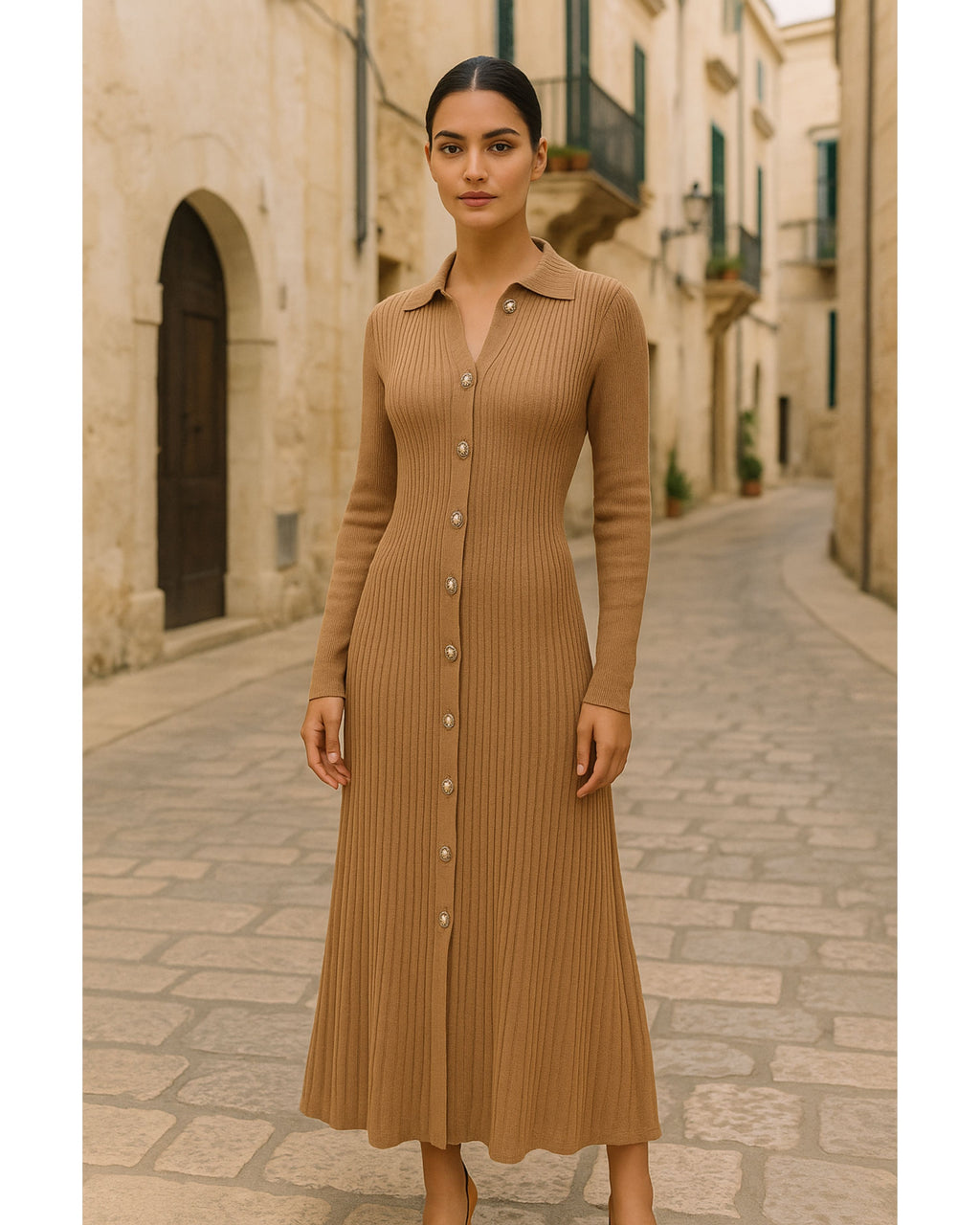 Strickkleid Rippstrick Braun