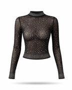 Mesh Oberteil Damen, transparentes Oberteil, Strass Oberteil Damen, Damen Top transparent, Langarm Mesh Top, elegantes Party Oberteil, Glitzer Oberteil Damen, modisches Abendtop, Oberteil mit Strasssteinen, Fashion Top Damen, trendiges Damenoberteil, Oberteil für besondere Anlässe
