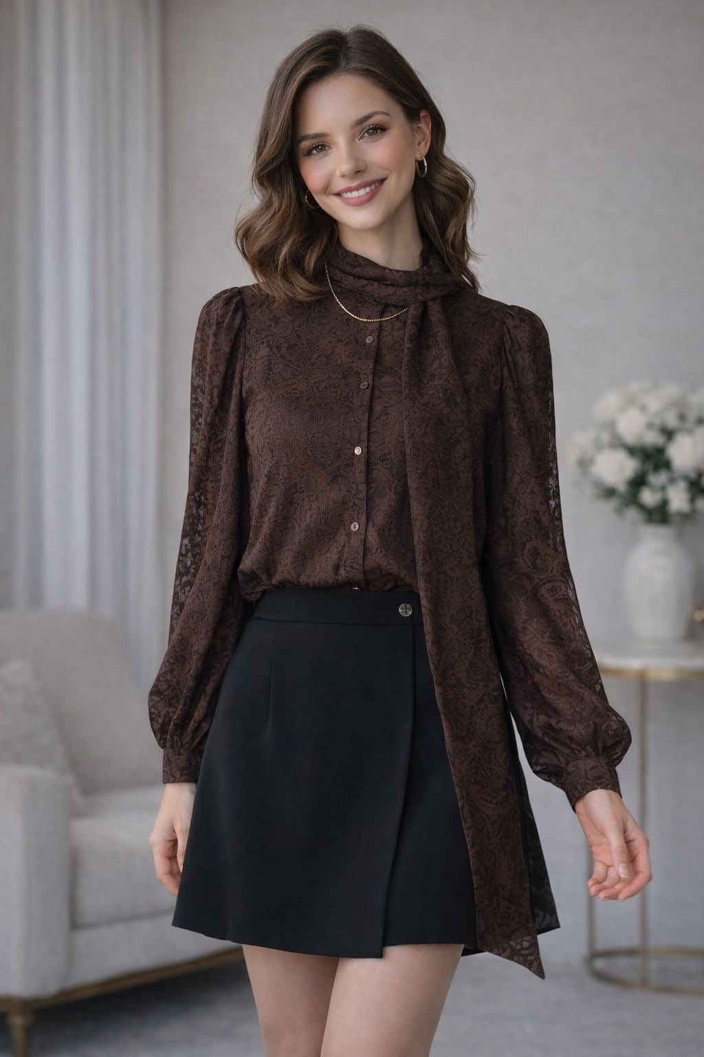 Bluse Damen, elegante Damenbluse, Bluse mit Paisley-Muster, Damenbluse elegant, Bluse mit Knopfleiste, Bluse mit Kragen, Bluse mit langen Ärmeln, transparente Bluse Damen, feminine Damenbluse, modische Bluse Damen, Bluse für Büro und Alltag, festliche Bluse Damen, zeitlose Damenbluse, elegante Bluse für besondere Anlässe