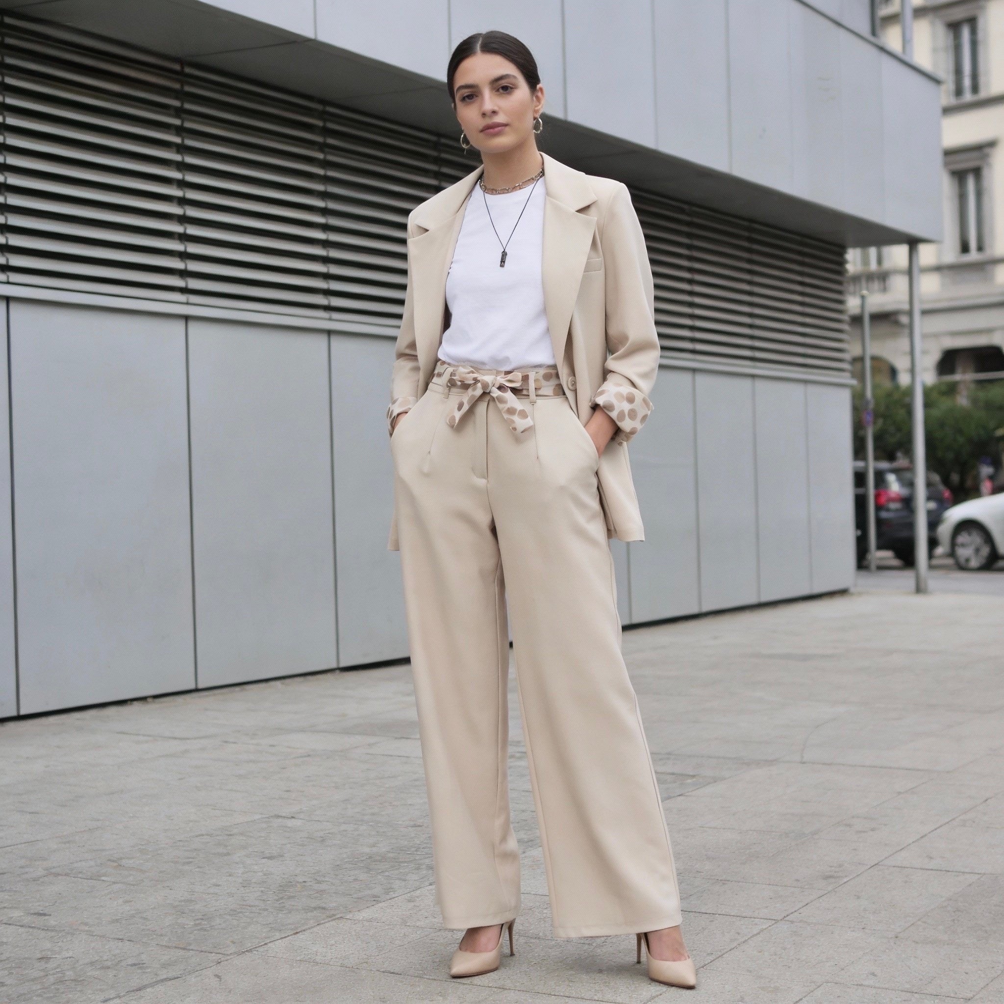 Weite Hose Points Beige