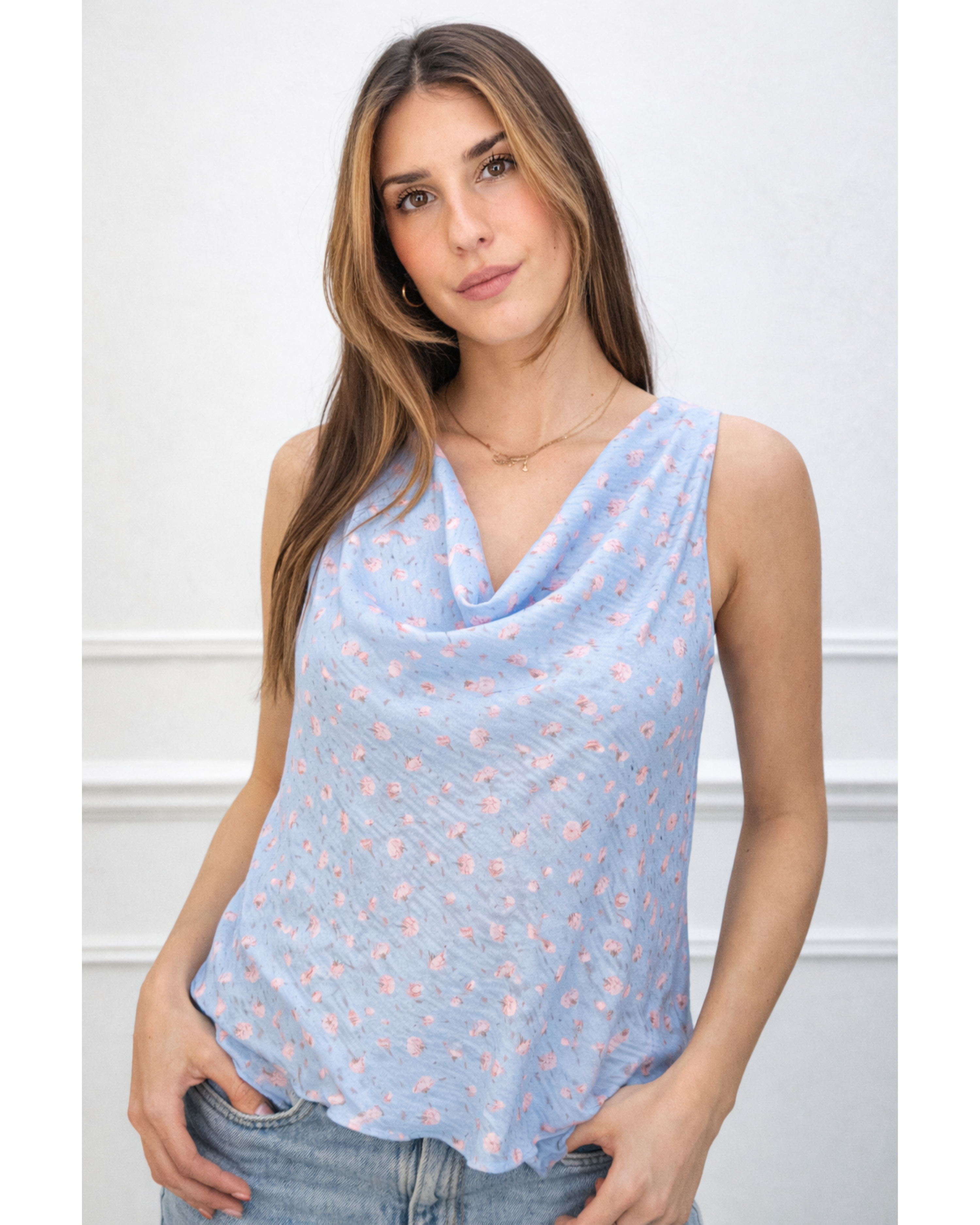 Bluse Wasserfall blau