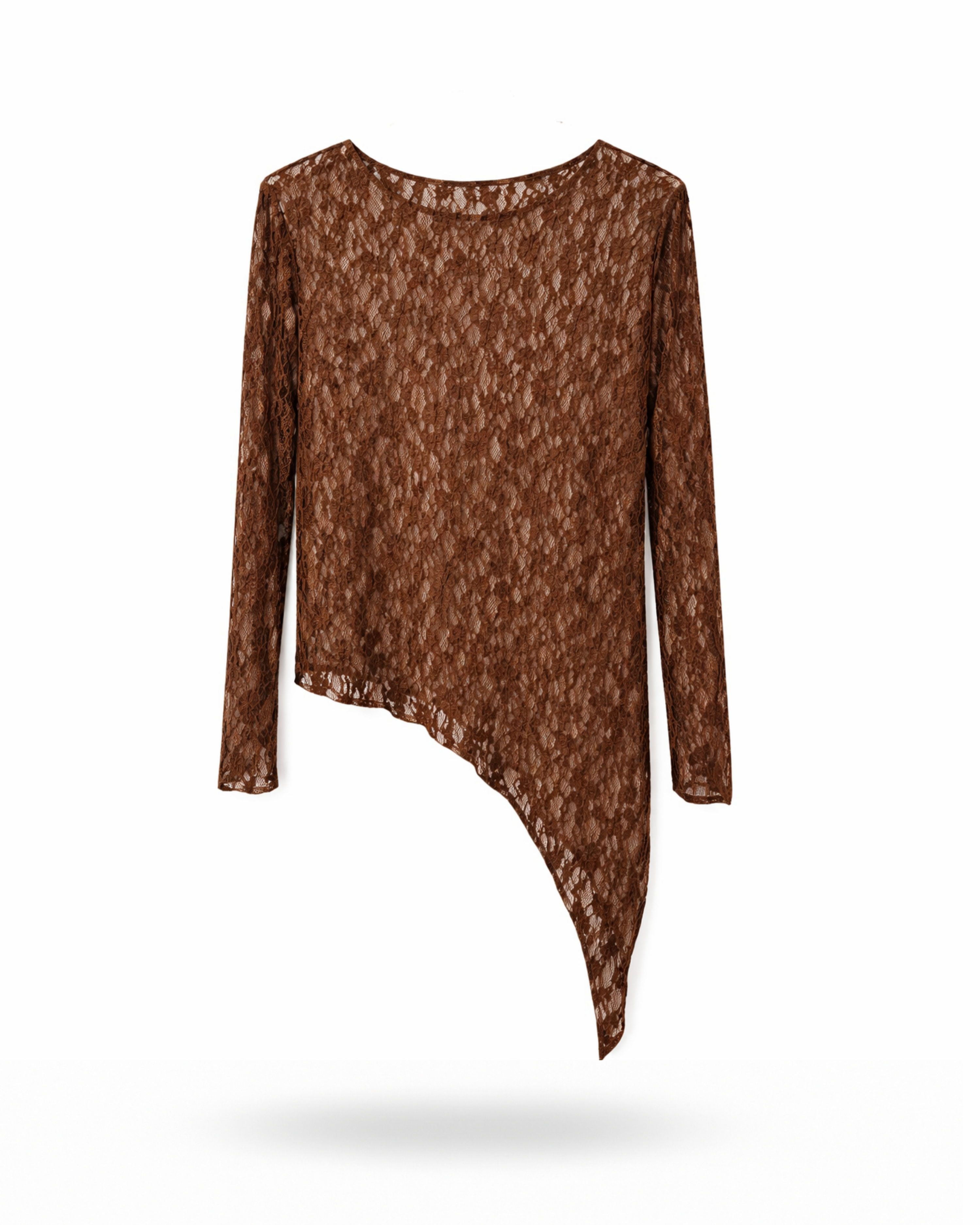 Asymmetrisches Spitzenoberteil Braun