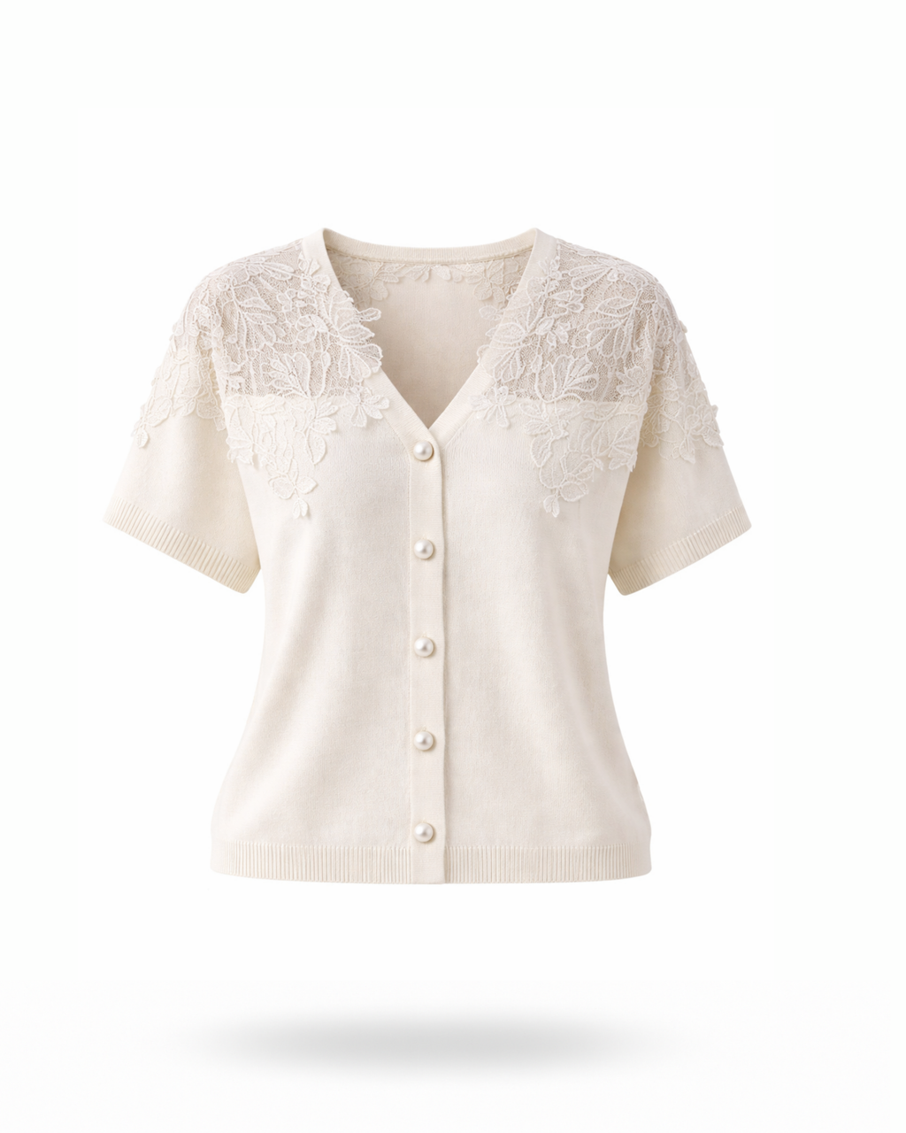 Strickjacke mit Spitze Creme