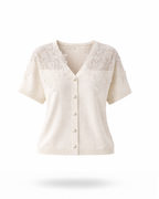 Strickjacke mit Spitze Creme