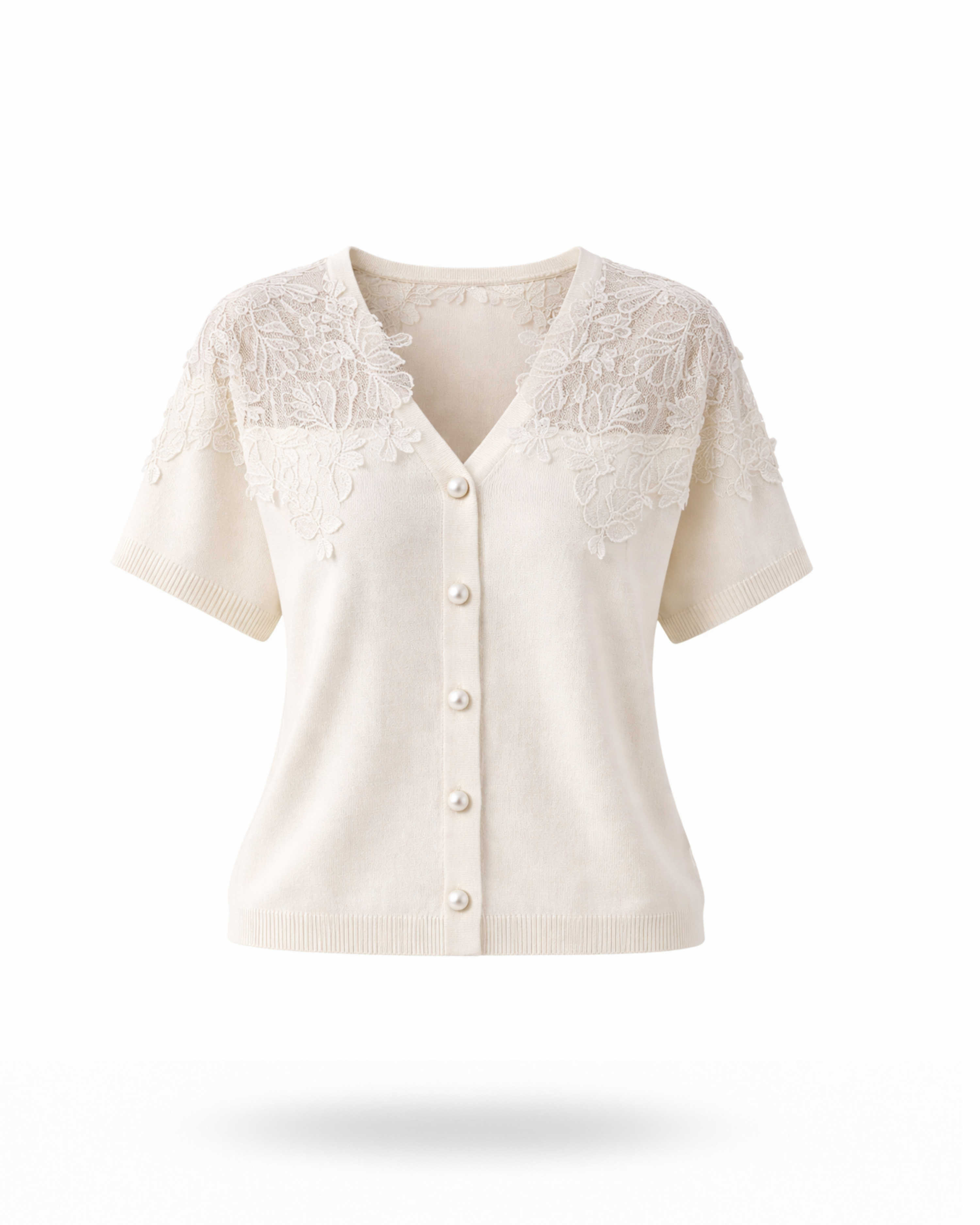 Strickjacke mit Spitze Creme