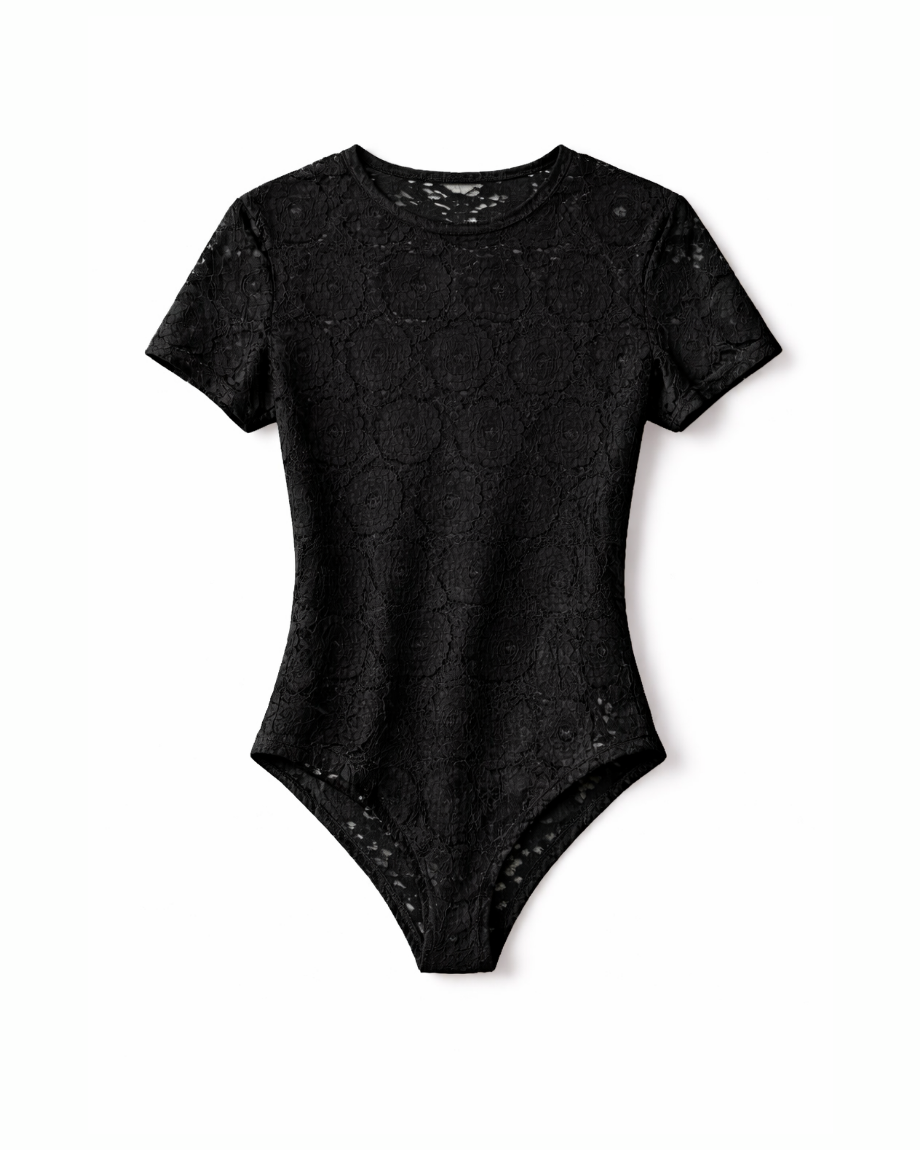 Body Kurzarm Spitze Schwarz