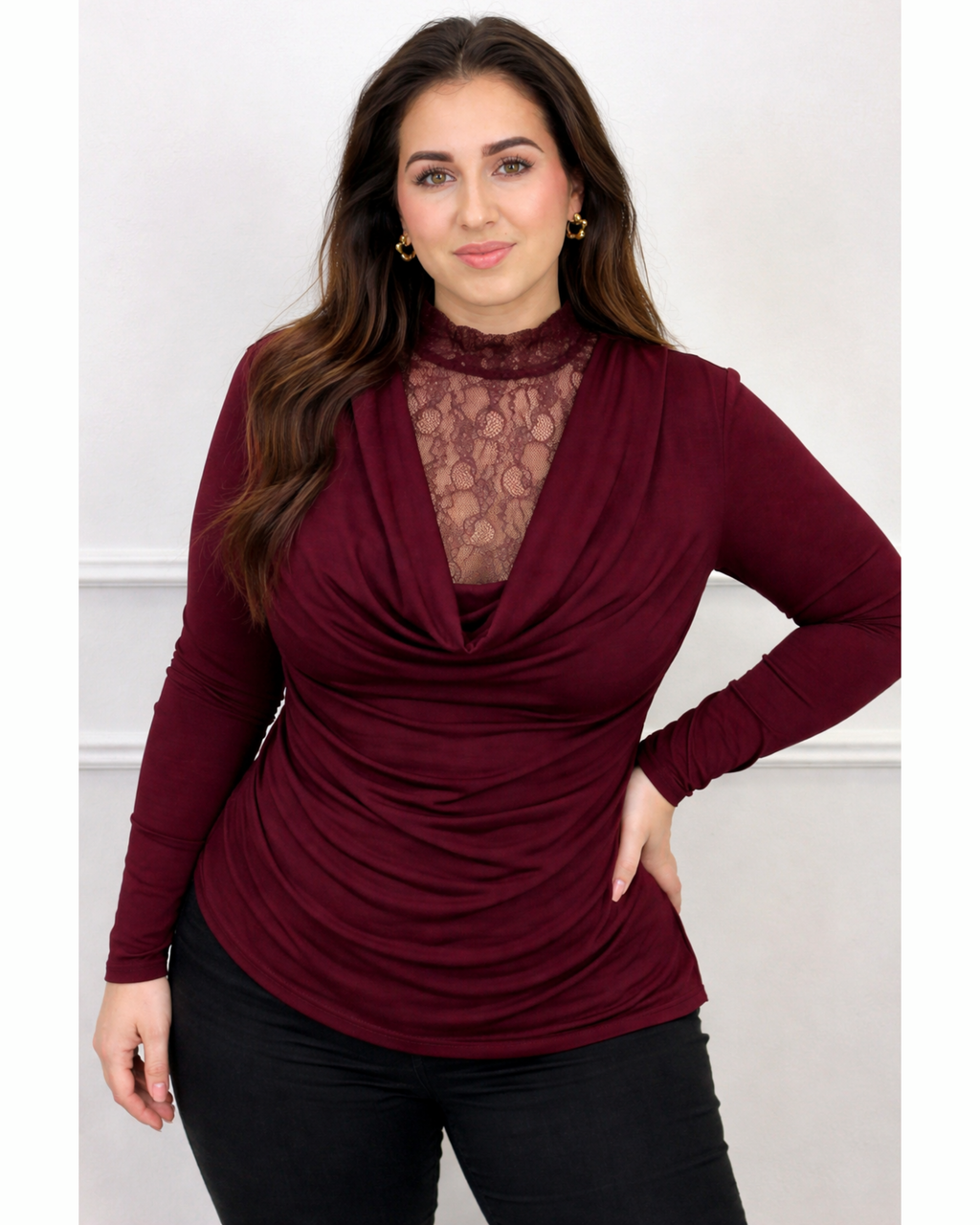 Curvy Shirt Waterfall Bordeaux