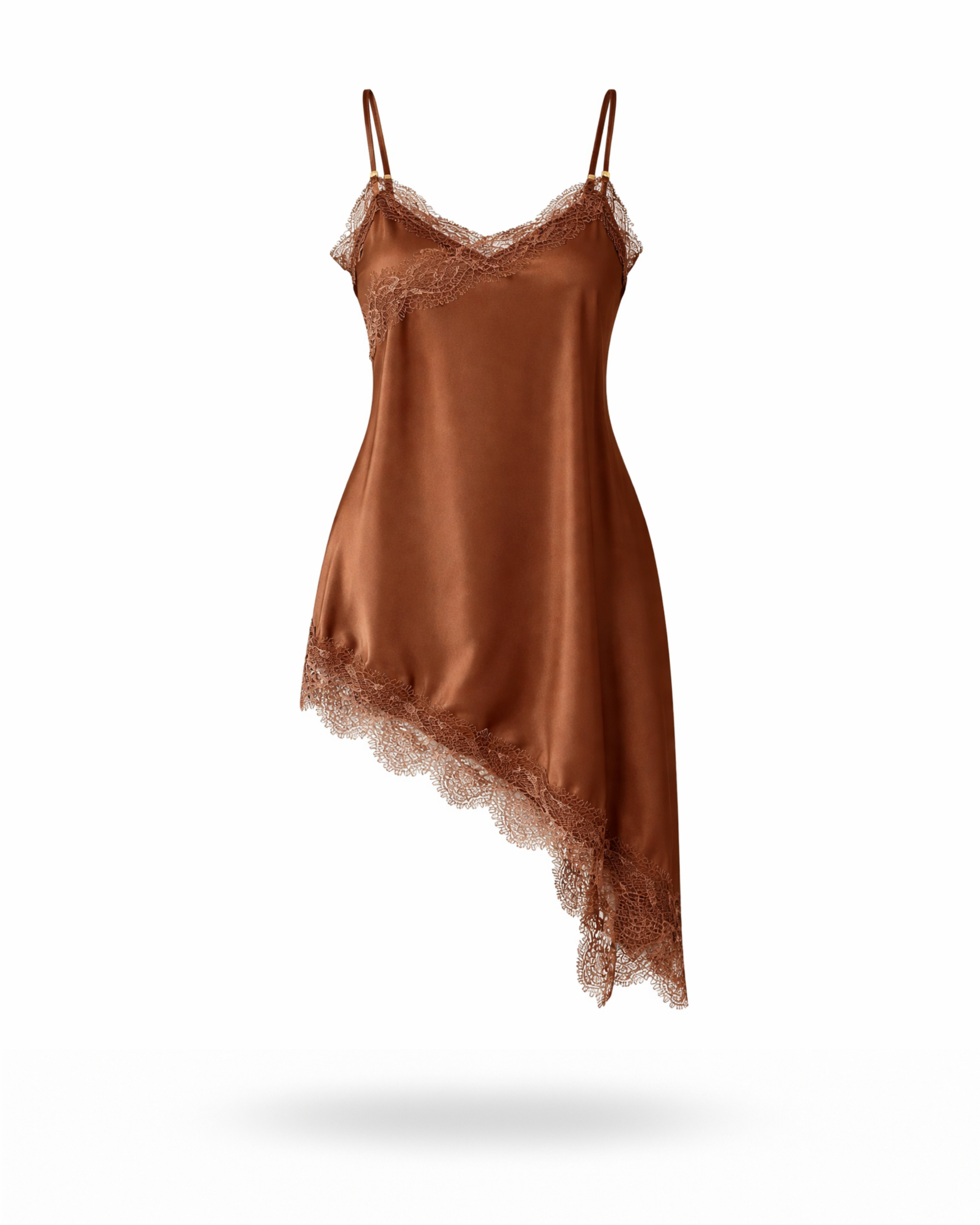 Curvy Satin Kleid Spitze Braun