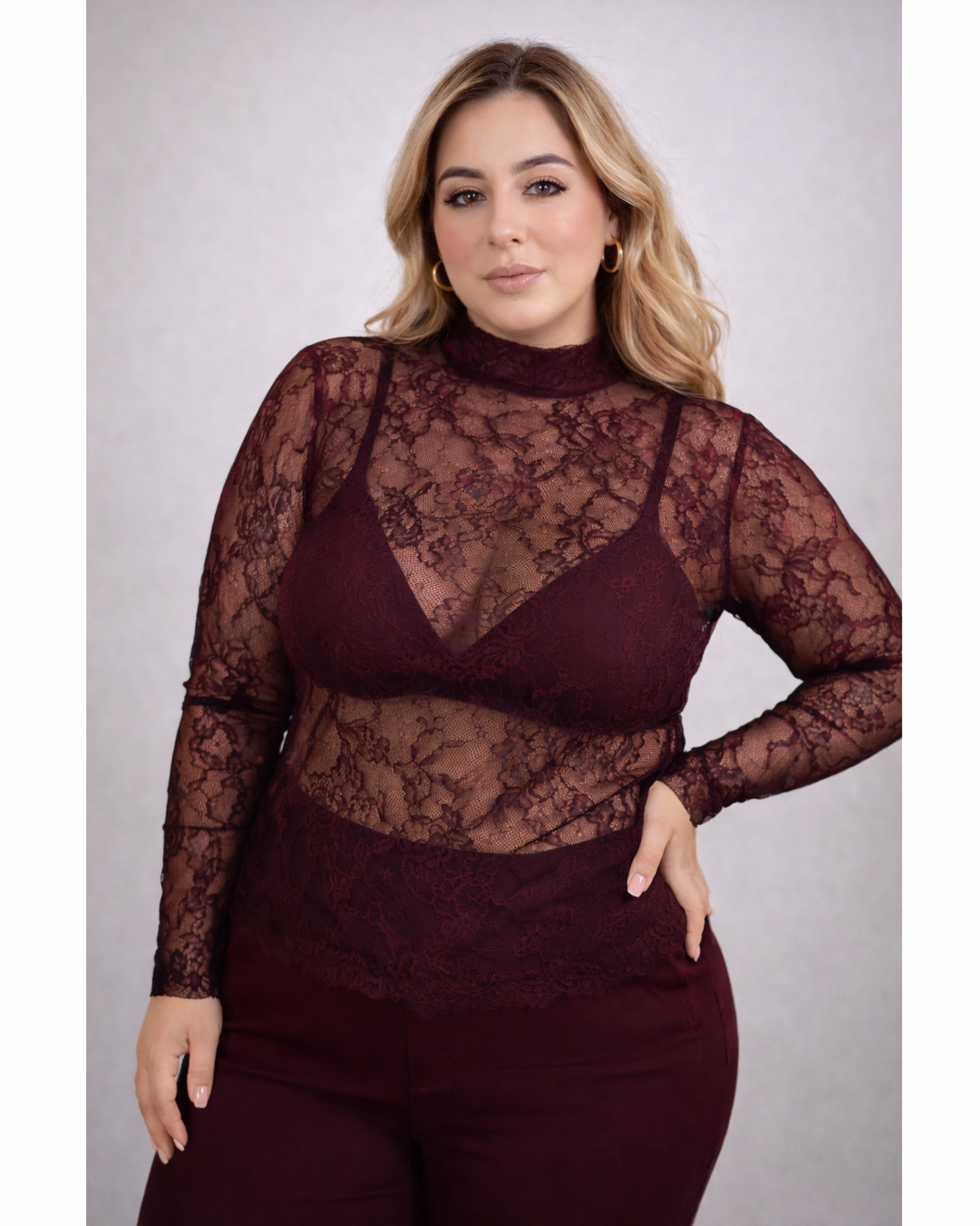 Curvy Spitzenbluse Bordeaux