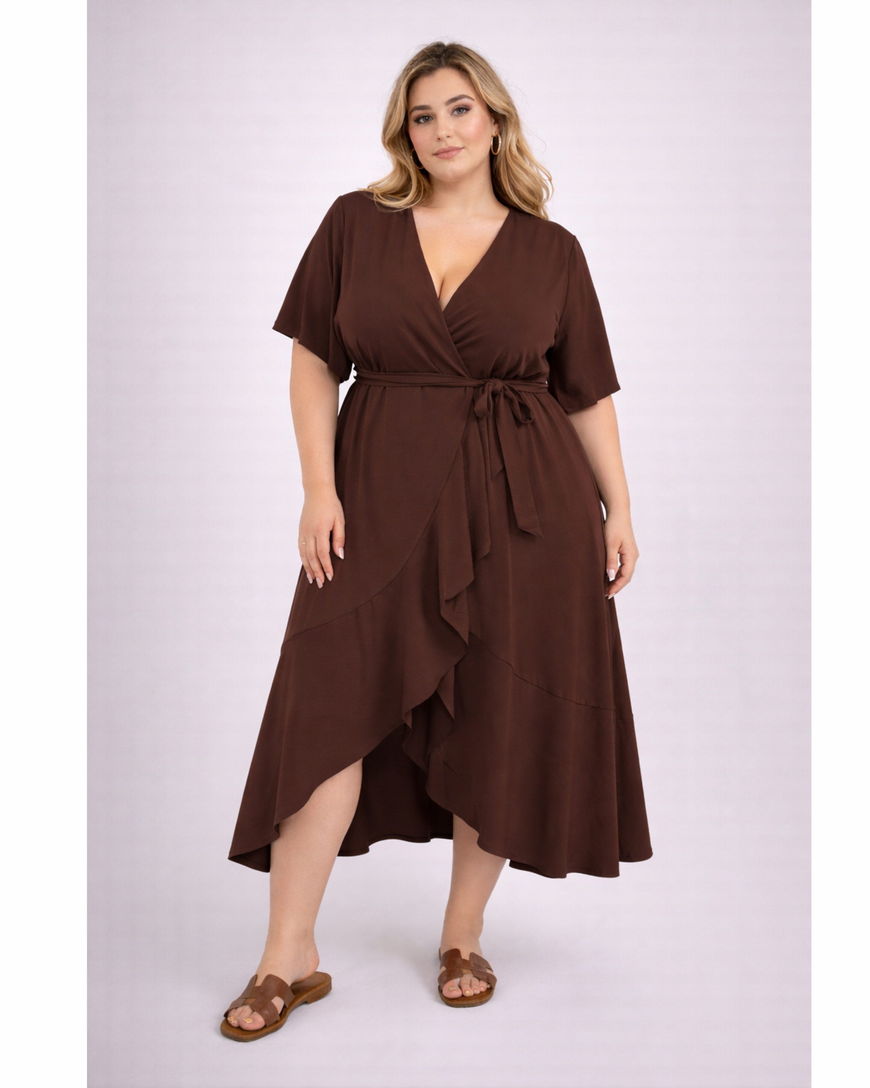 Curvy Wickelkleid Braun