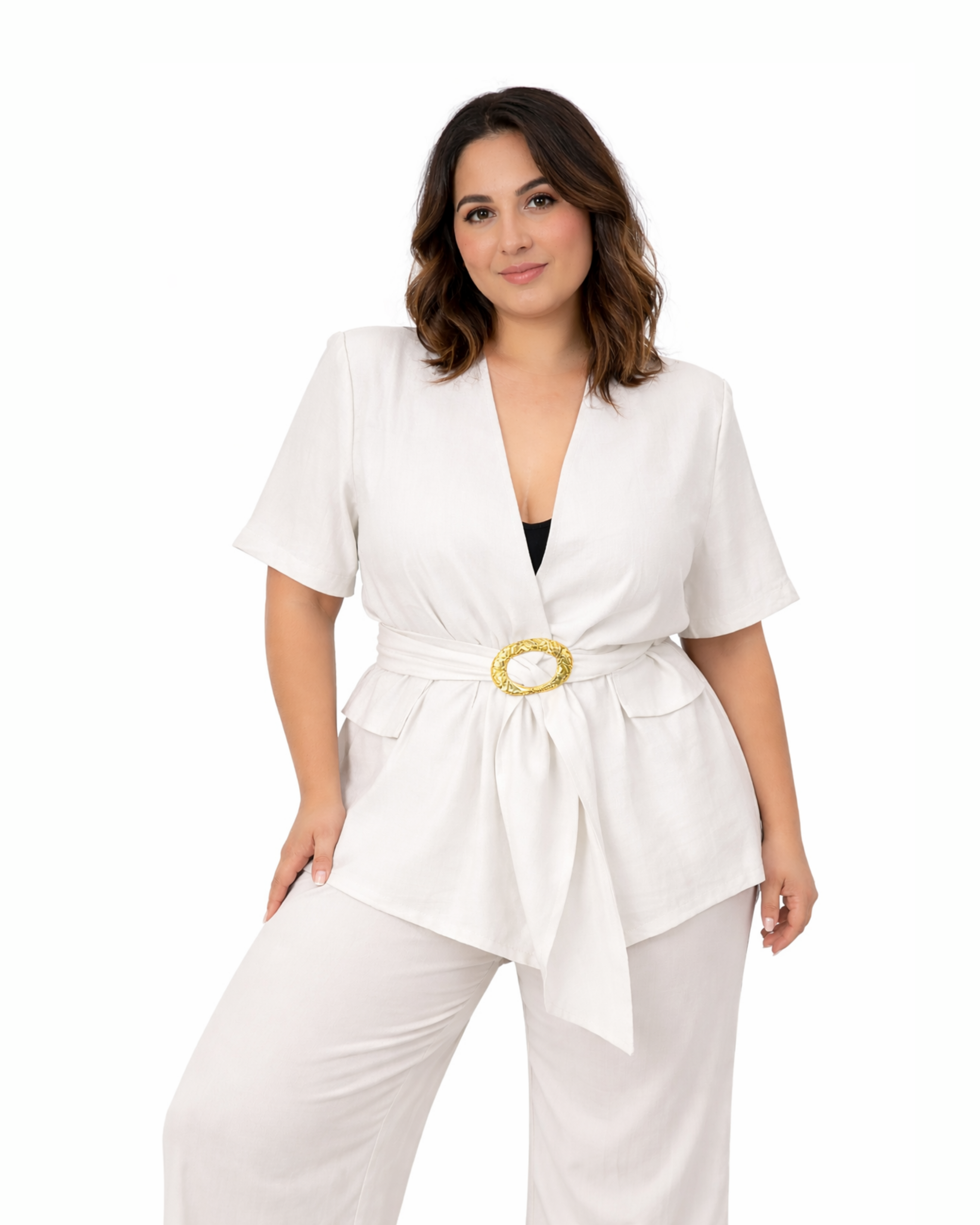 Bluse mit Gürtel Weiß