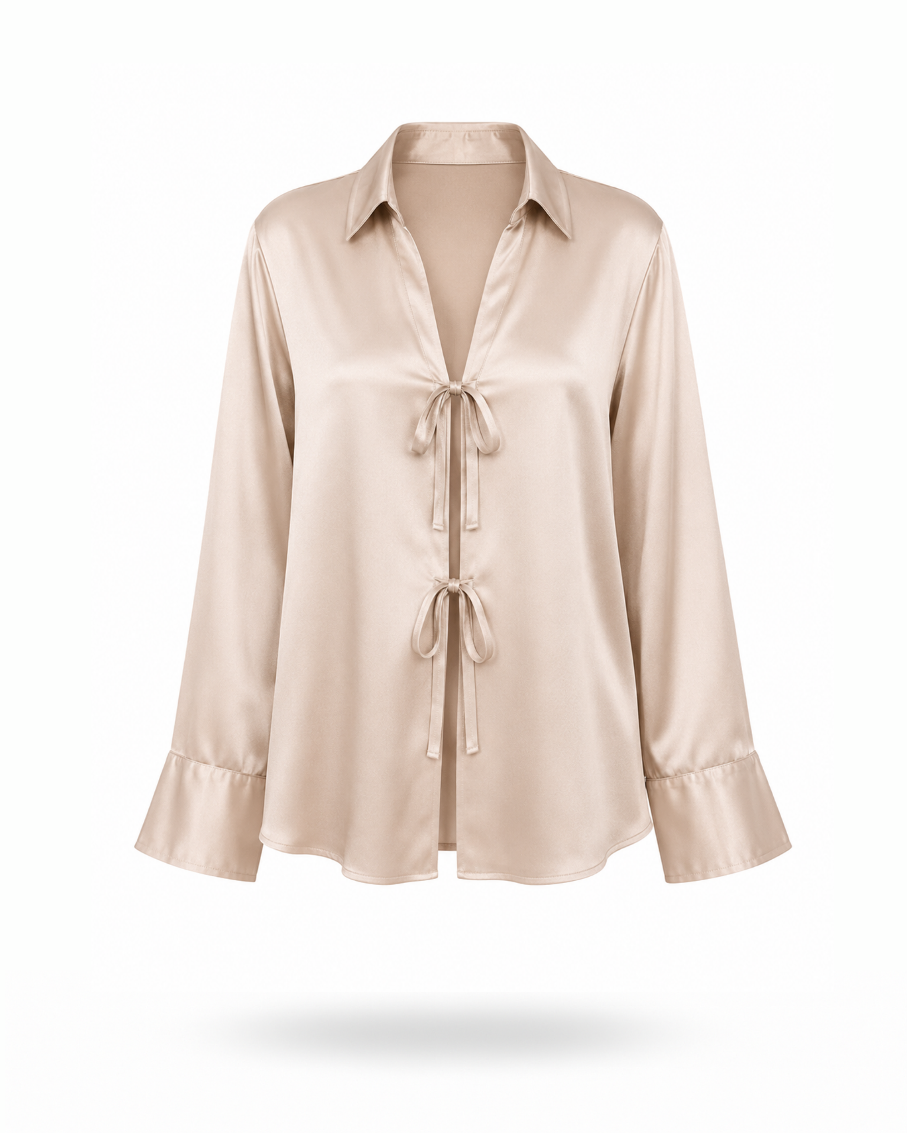 Satinbluse zum Binden Beige