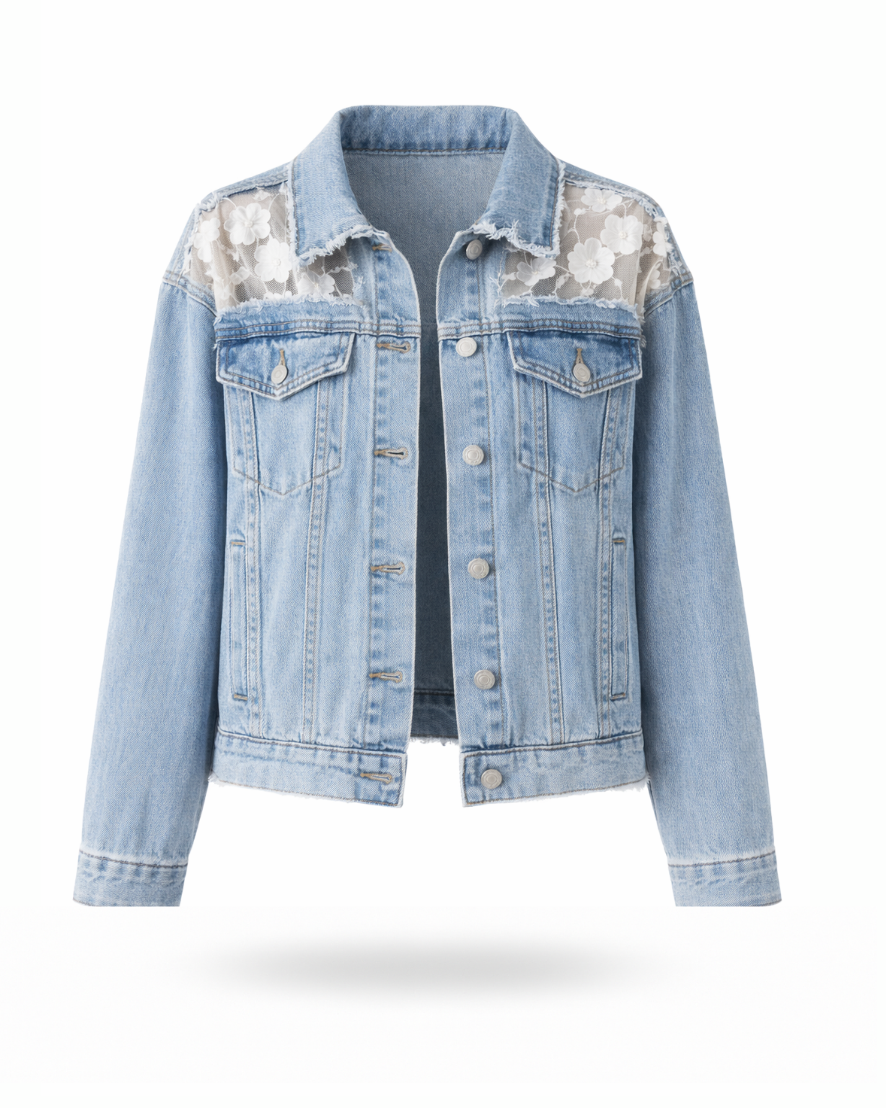 Jeansjacke mit Spitze