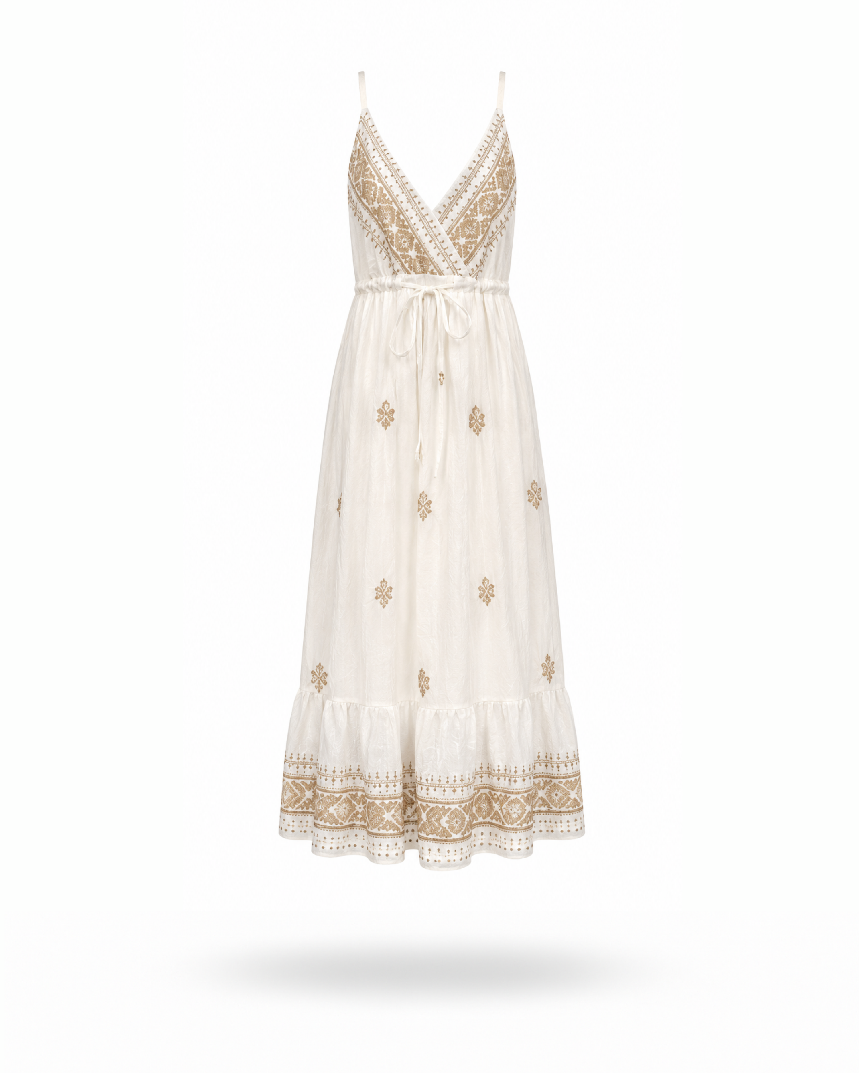 Boho Maxikleid Creme – Sommerkleid mit Stickerei