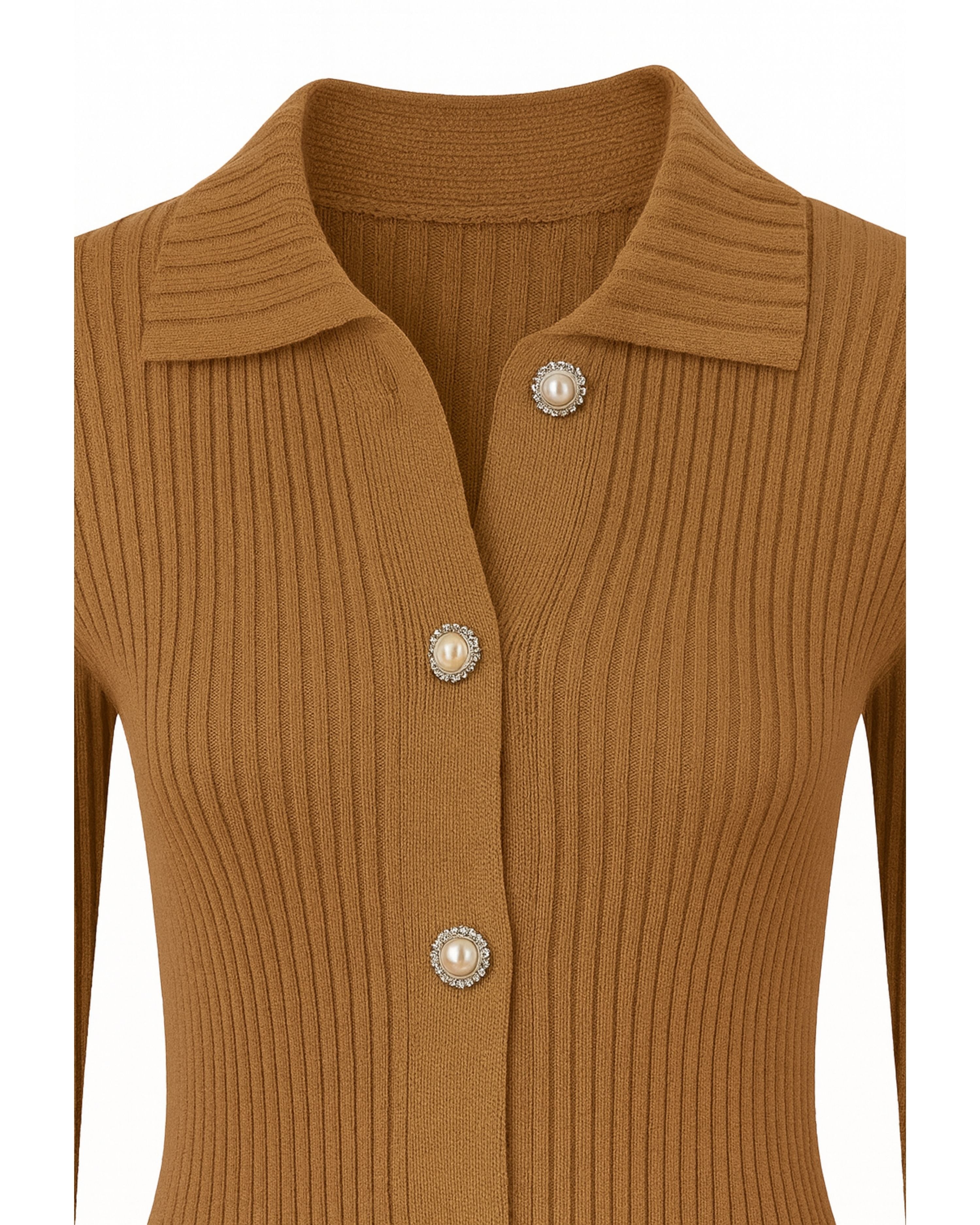 Strickkleid Rippstrick Braun