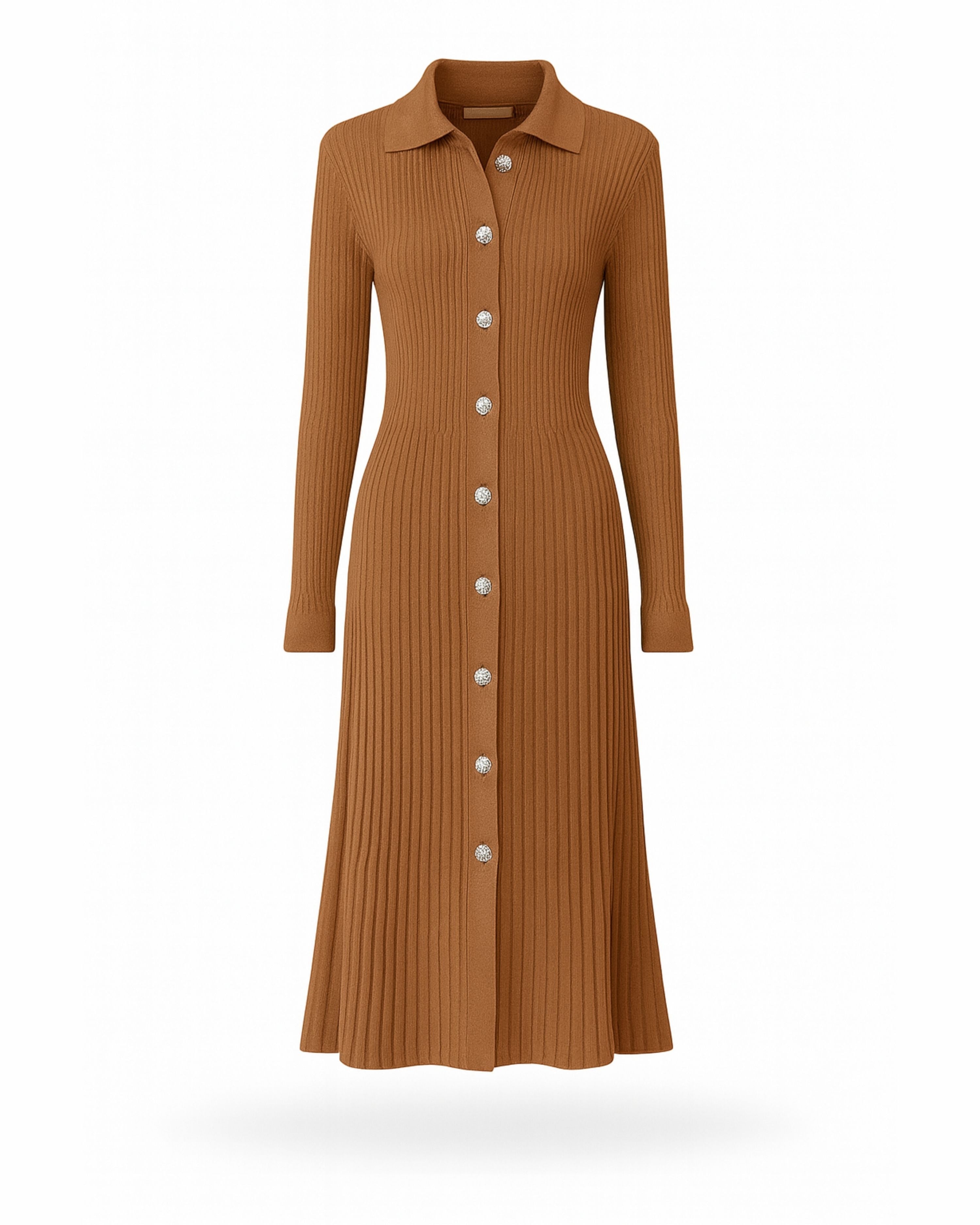 Strickkleid Rippstrick Braun